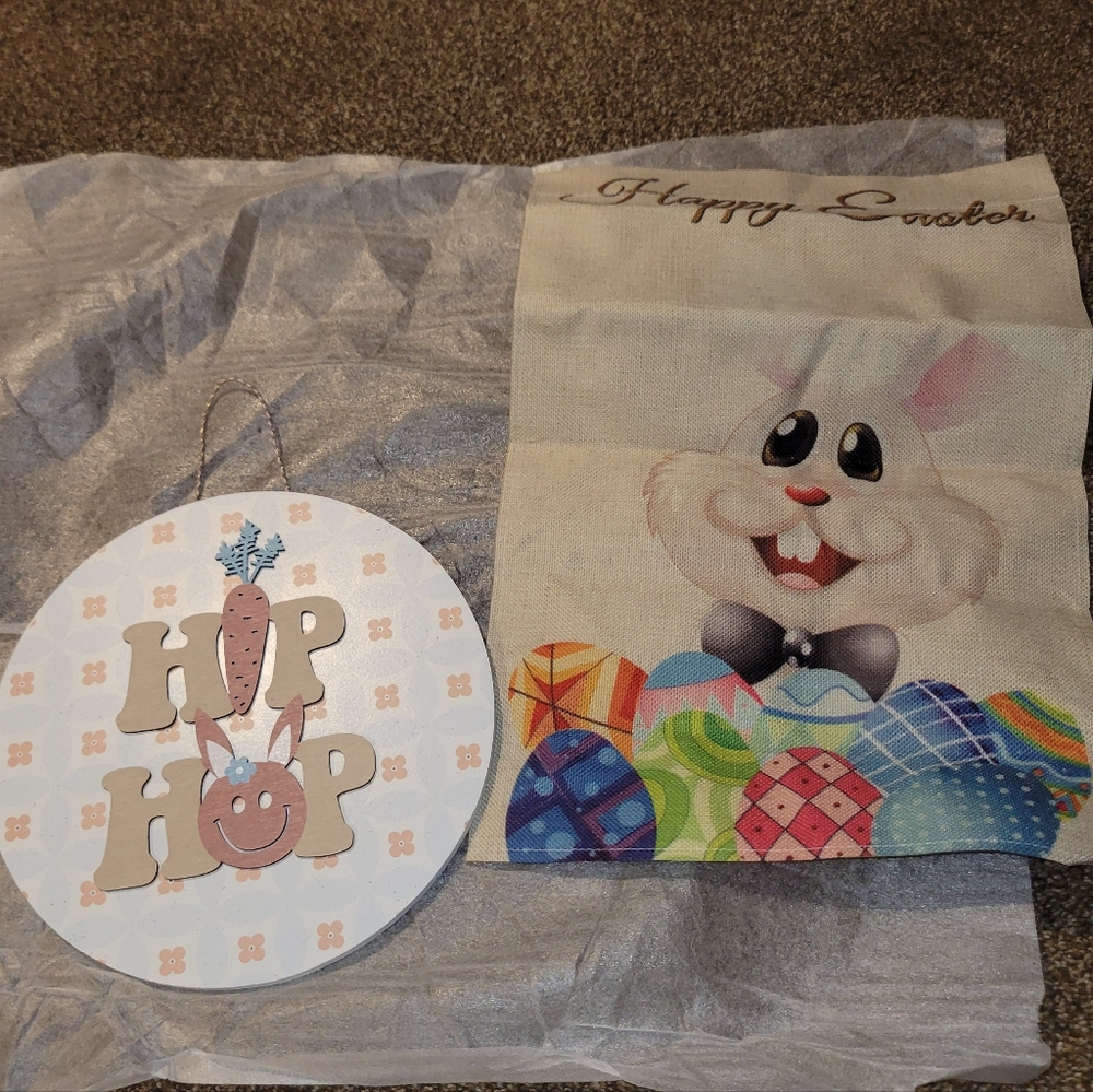 Festive Easter Bunny Garden Flag And Wall Sign